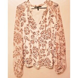 White House Black Market Floral Blouse Long Sleeve V Neck Casual Size XL NWT